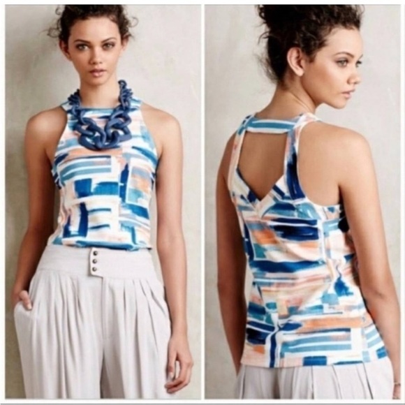 Anthropologie Tops - Anthropologie Deletta Brushstroke Isa High Neck Tank Size XS